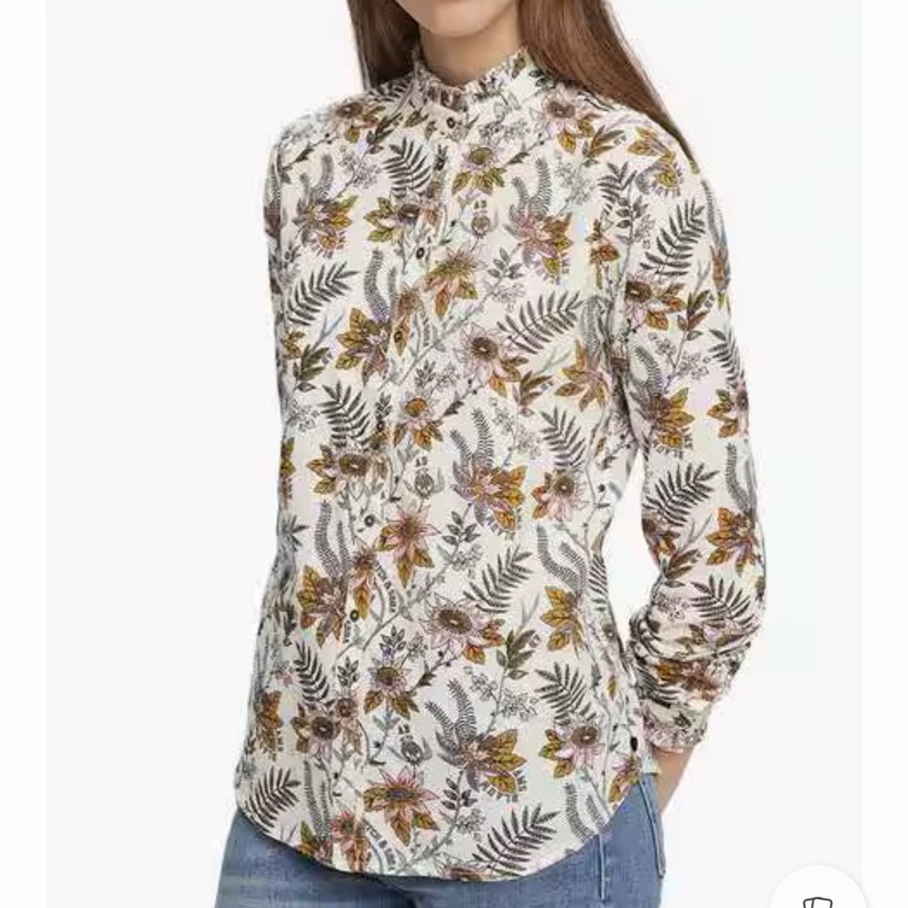 Scotch & Soda White Floral Button-Down Shirt with Pink & Gold Accents